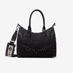 Desigual Back Covetable Purse Tote Messenger Bag Embossed Floral Motifs Studs